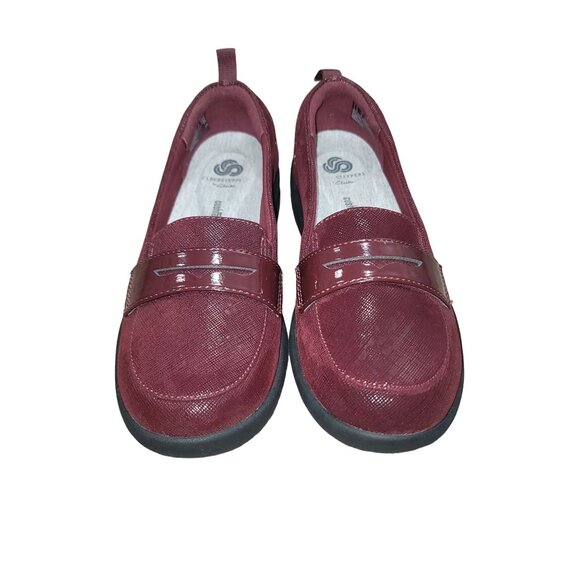 Clarks Cloud Steppers Penny Loafer 7.5 Shoe Work Burgundy Office Preppy Academia - Picture 2 of 10